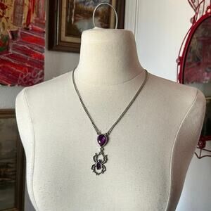 silver purple gemstone spider pendant necklace